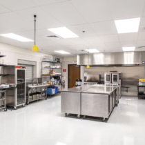 the large kitchen of the winfree baptist church. All appliance are stainless steel.